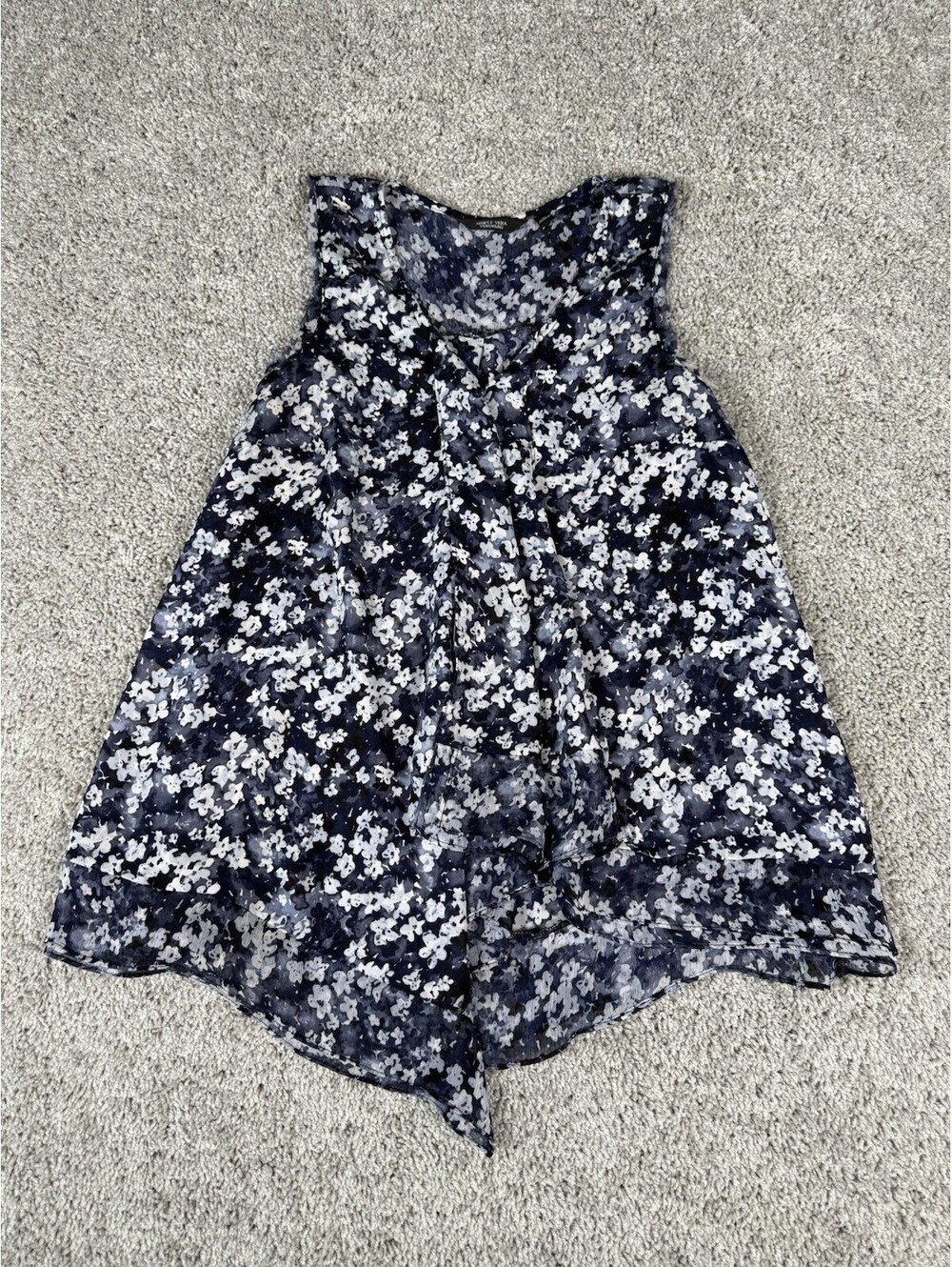 Simply Vera Vera Wang Womens Blue Floral Asymmetric Tank Top Size Small V Neck